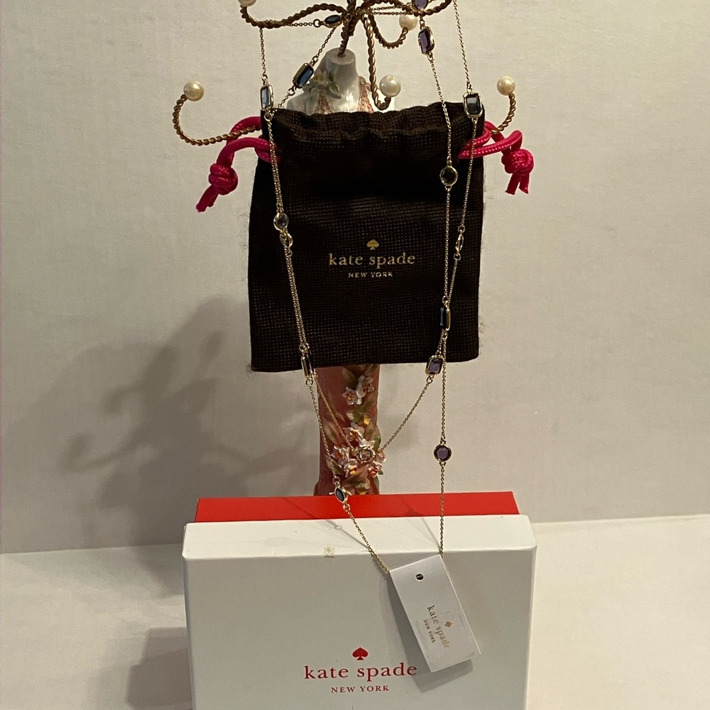 Kate Spade opening night Gold Chain with Purple and blue stone Details